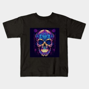 A surrealist vectorlike skull pattern in cyber punk style Kids T-Shirt